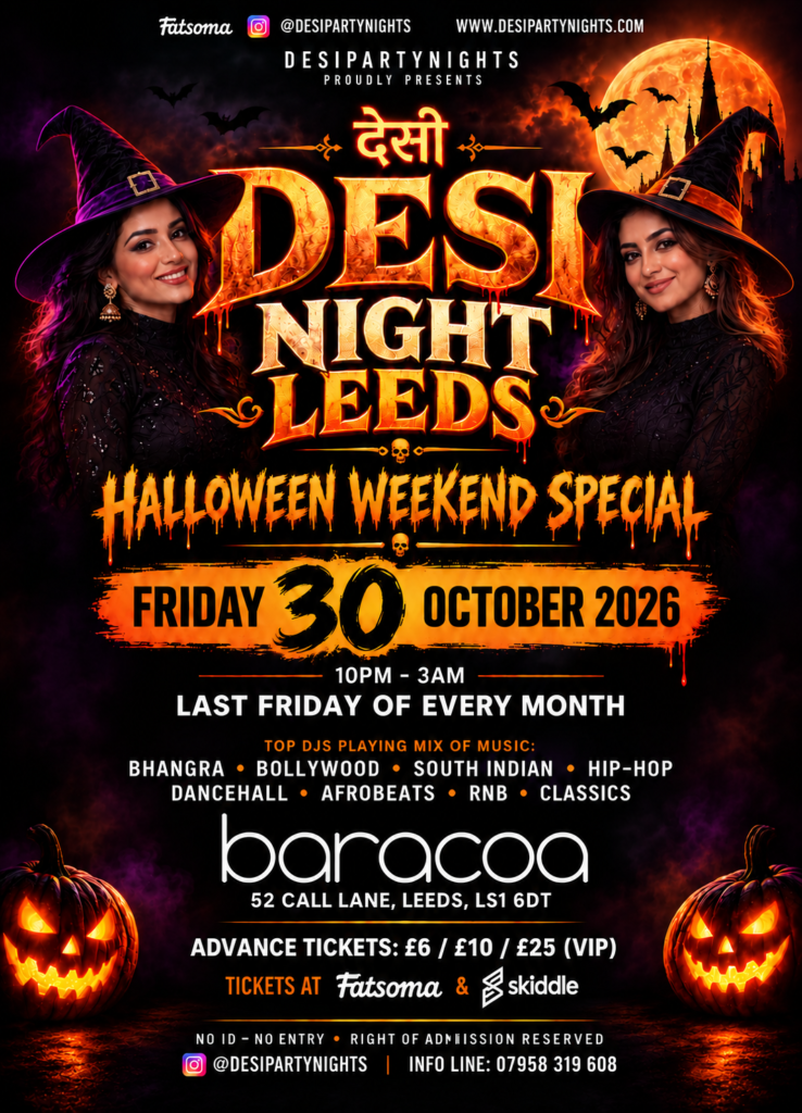 Minimal Halloween flyer with witches and moon